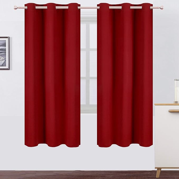 Red Thermal Blackout Curtains/42 x 72 Inch/Set of 2 Panels Room Darkening by Lemomo