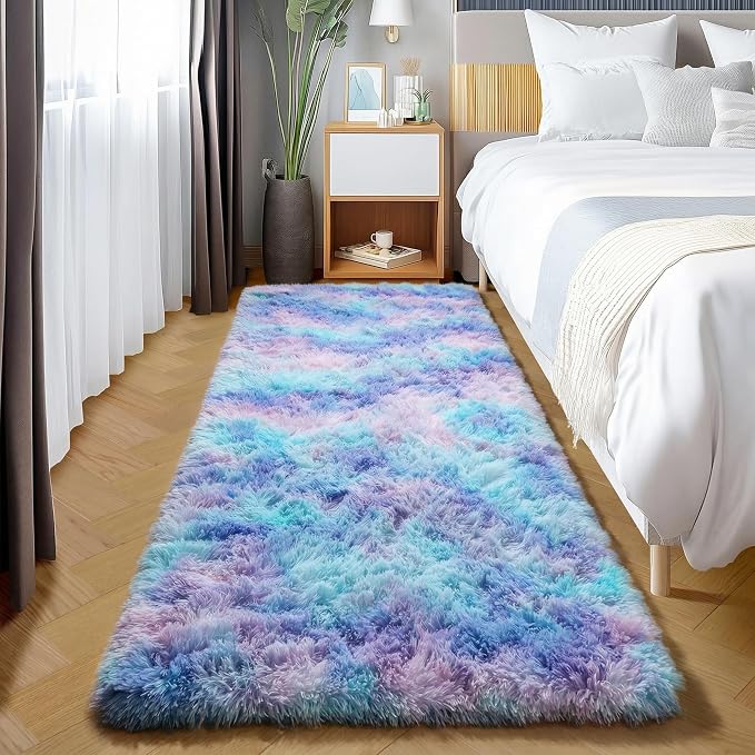 Rainbow Runner Rugs for Girls Bedroom Living Room, Fluffy 2x6 Soft Area Rug | by ONASAR