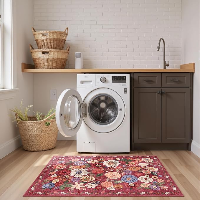 Red Floral Hallway Runner Rug 2x4 - Image 4