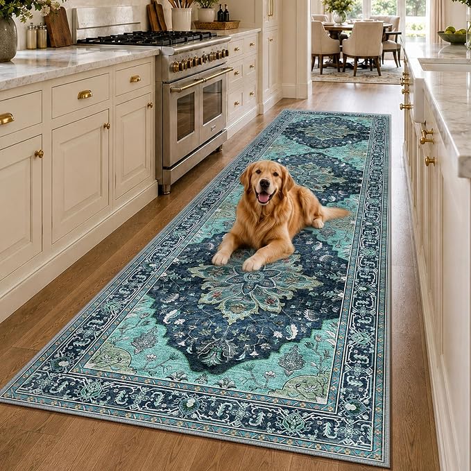 RELEANY Washable Area Rug, Runner 3'x10', Teal | Non-Slip, Water Repellent - Image 2