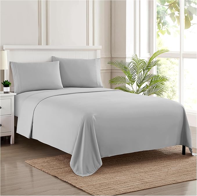 Twin Sheets - Breathable Luxury Sheets with Full Elastic & Secure Corner Straps Built In - 1800 Supreme Collection Extra Soft Deep Pocket Bedding Set, Sheet Set, Twin, Silver