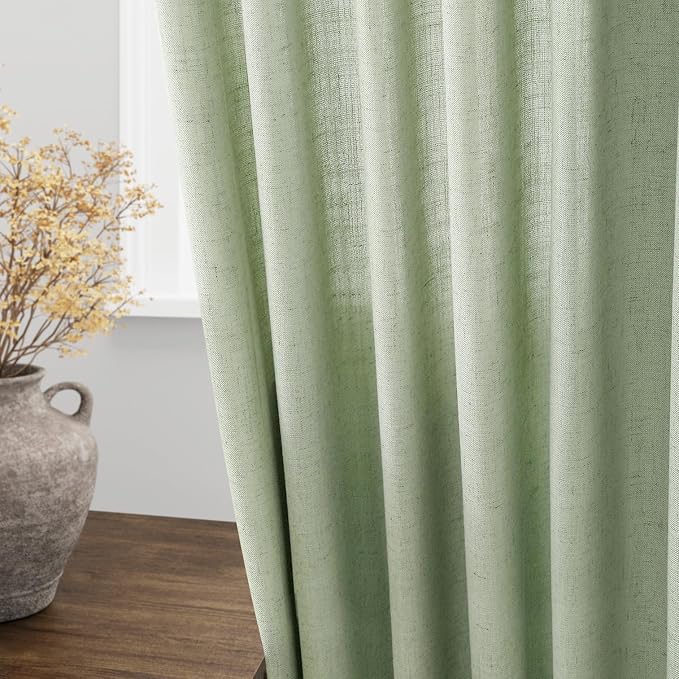 Mist Sage Linen Curtains 102 Inches Long Rod Pocket Back Tab Drapes 2 Panels Set - Image 4