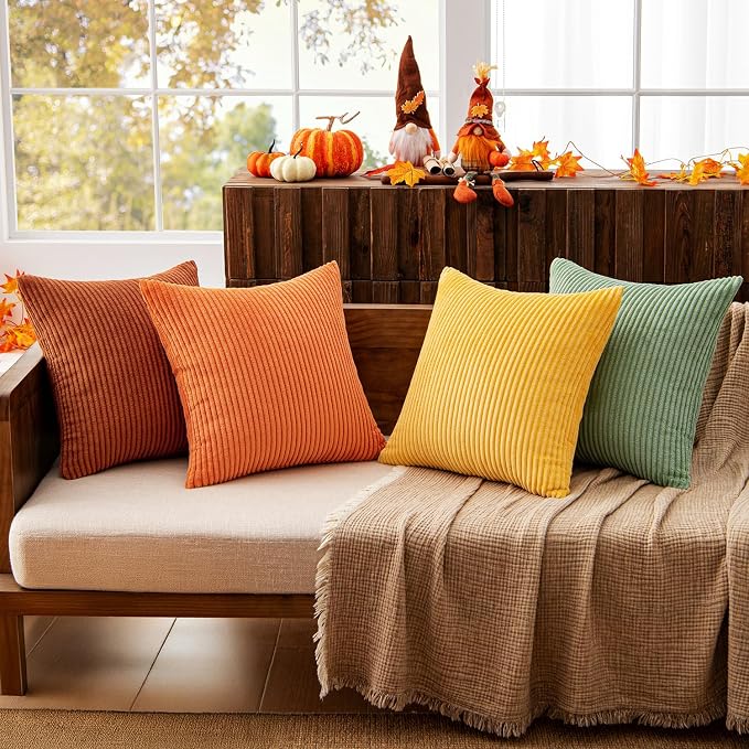 MIULEE Fall Decorative Throw Pillow Covers Yellow Rust Green 18x18 | Set of 4 - Image 2