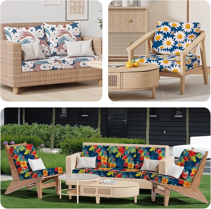 8Pcs Stretch Patio Cushion Covers, Outdoor Couch & Sofa Replacements Slipcovers - Image 8