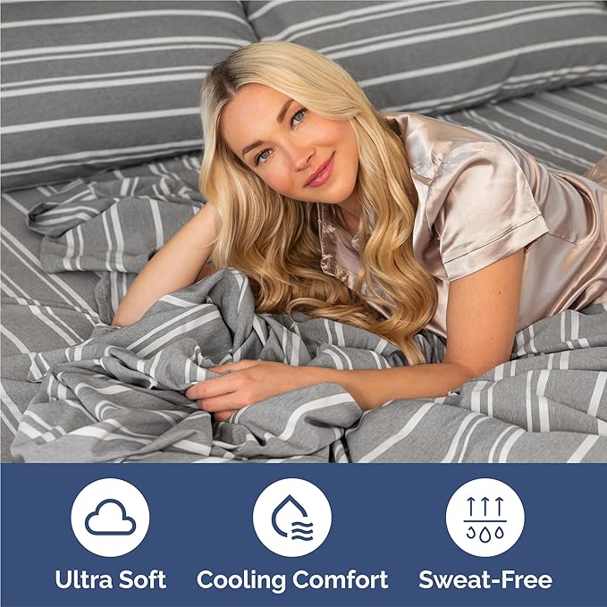 Split King 7 Piece Sheet Set - Comfy Breathable & Cooling - Soft Hotel Luxury Bedding Set w/ 8-16 Inch Deep Pockets - 1 Flat & 2 Fitted Sheet & 4 Pillowcases - Cozy and Wrinkle Free - Grey Stripes 3