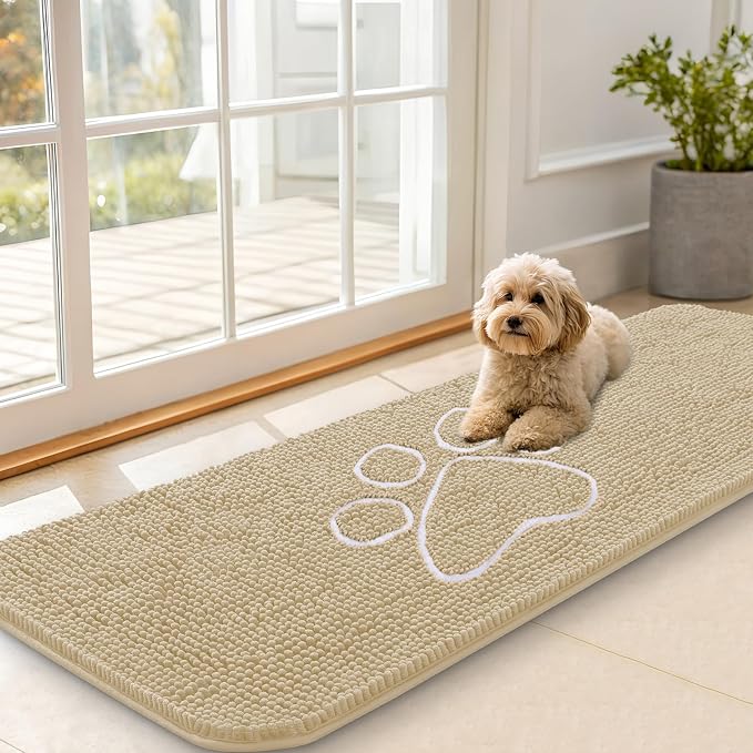 OLANLY Dog Door Mat for Muddy Paws 59x20, Paw Print Design Chenille Mud Mat | by OLANLY