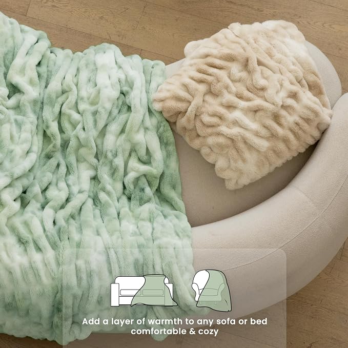 Ultra Soft Cozy Faux Fur Throw Blanket, Fuzzy Plush Thick Bubble Blanket - Image 6
