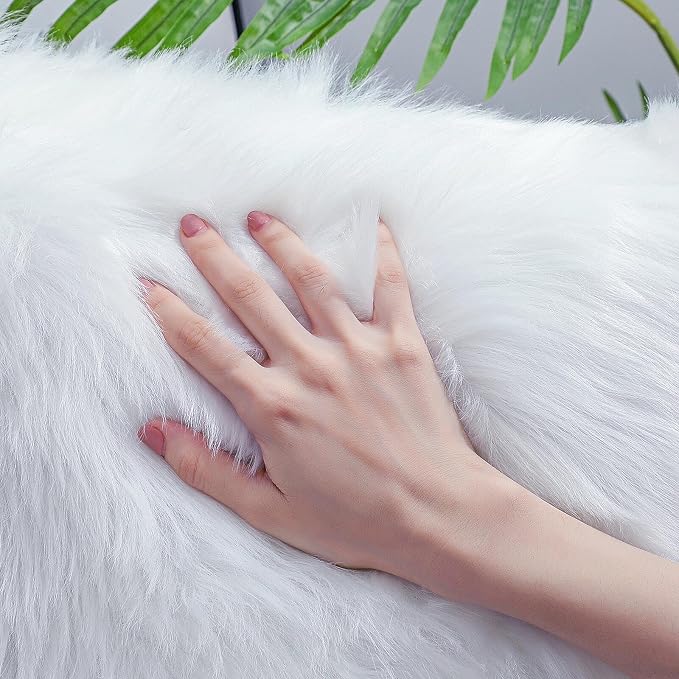 linmopm Faux Fur Rug White Sheepskin Shag 6x9 ft Rectangle | Fluffy Fuzzy - Image 4