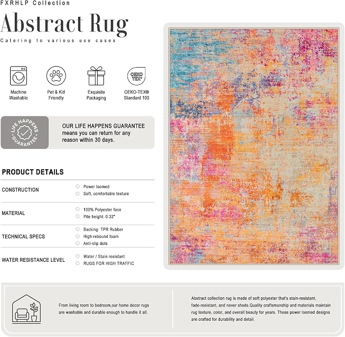 5x7 Area Rug Living Room: Modern Washable Soft Carpet Galaxy Haze | - Image 3