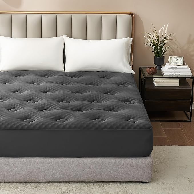 Hansleep King Mattress Topper Viscose Derived from Bamboo, Memory Foam Pillow Top Mattress Topper King with Deep Pocket, Breathable Mattress Pad for Back Pain Relief, 78" x 80", Charcoal Grey