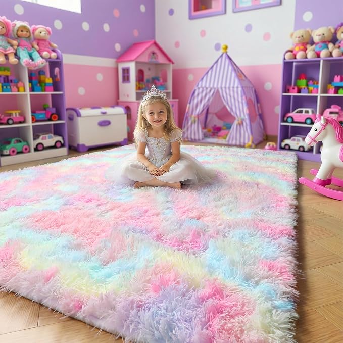 Amdrebio Rainbow Unicorn Shag Kids Rug 5x8 - Image 7