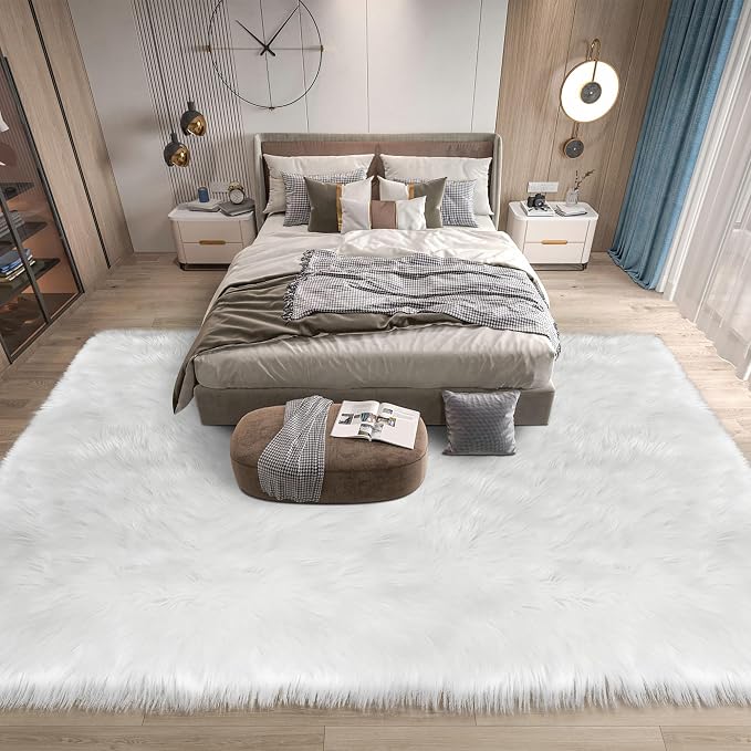 White Faux Fur Sheepskin Rug 6x9 Fuzzy Fur Rug Fluffy Carpet - Image 4