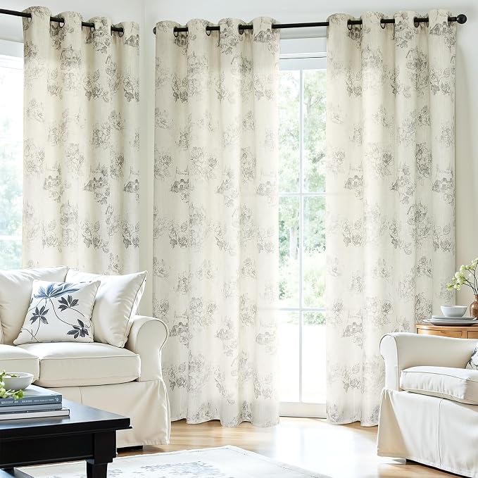 Yakamok 84 Inches Grey Floral Linen Textured Curtains - Image 8