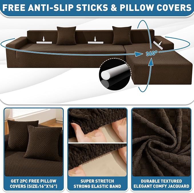 ZNSAYOTX Sectional Couch Covers, Stretch Jacquard Slipcovers - Image 2