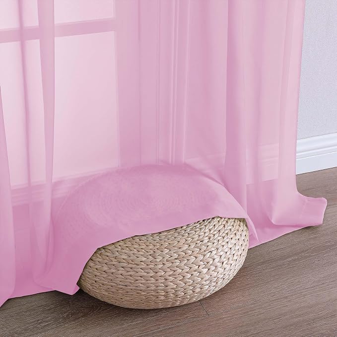 Chyhomenyc Pink Sheer Curtains 63 Inches Long 2 Panels, Light Filtering Bright - Image 8
