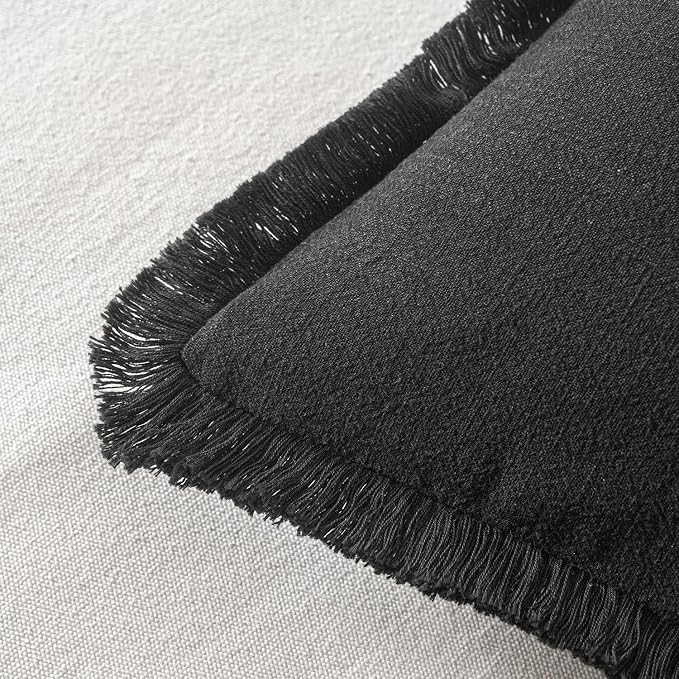 MIULEE Boho Linen Fringe Decorative Throw Pillow Covers Black 18x18 | Set of 2 - Image 3