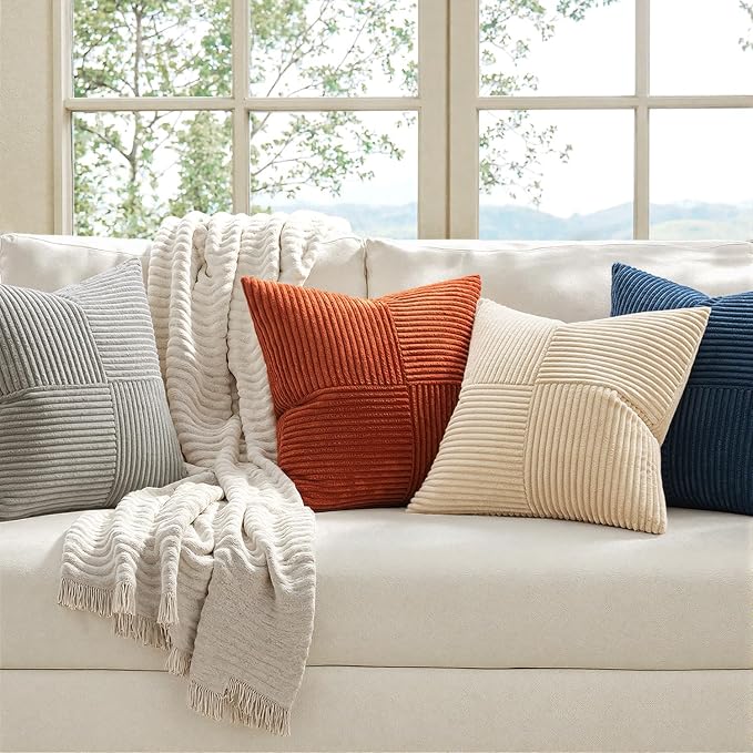 MIULEE Blue Rust Throw Pillow Covers 18x18 Inch Set of 4 Boho Farmhouse Cushion - Image 2