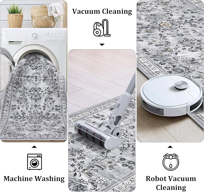 Yamaziot 2x8 Washable Hallway Runner Rug Non Slip Floral Carpet, Stain Resistant - Image 4