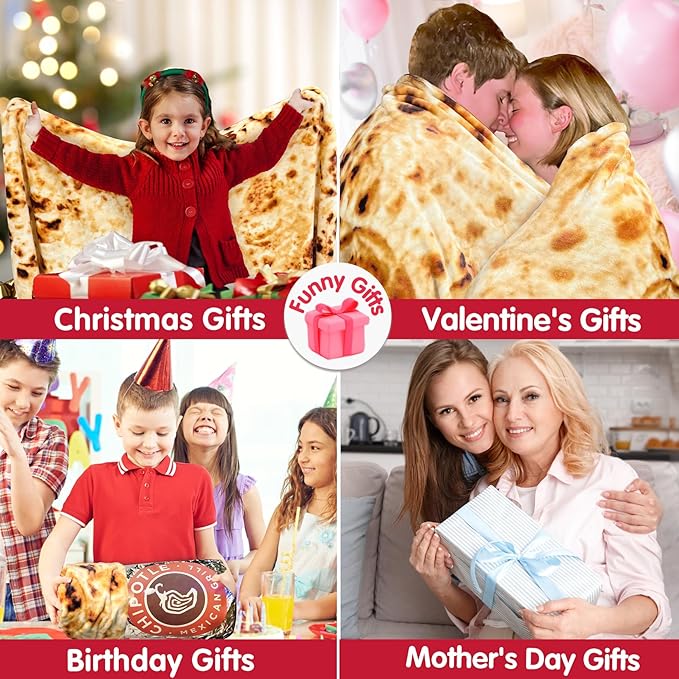 Jorbest Burritos Tortilla Throw Blanket Birthday Gifts for Adult and Kids, Realistic Tortilla Food Blanket Funny Gifts for Women Men Teen Mom Dad, 285 GSM Soft Flannel Taco Blanket (Tan, 71 inches)
