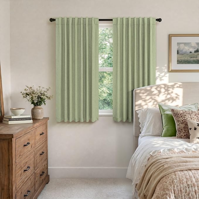 Light Sage Green Short Blackout Curtains - Image 2
