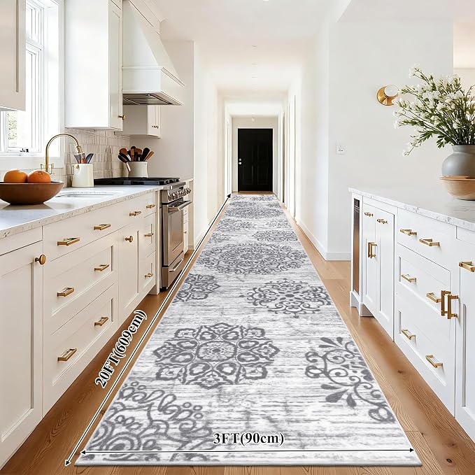 HEBE Hallway Runner Rug 3'x20', Washable Non Slip Kitchen Rug Runner | Soft - Image 2