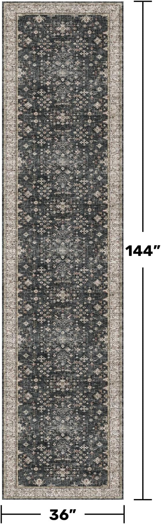 Black Boho Washable 3x12 Extra Long Runner Rug - Image 2