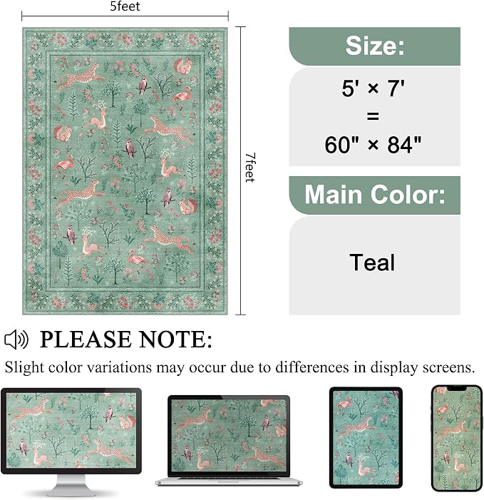 DUKINO 5x7 Area Rugs, Washable Animal Rug - Image 2
