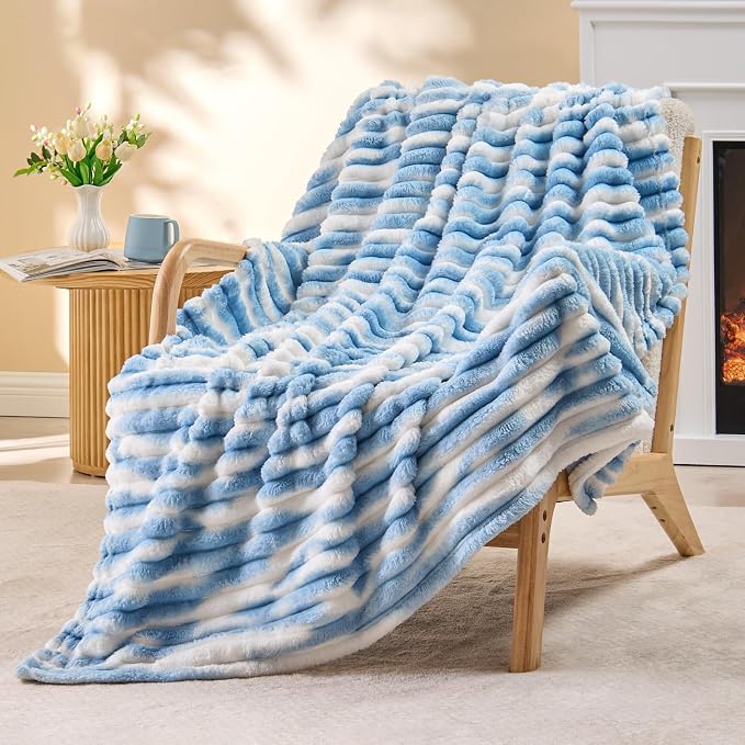 BEDELITE Striped Fleece Throw Blanket, Soft Cozy, Lightweight Warm, by BEDELITE