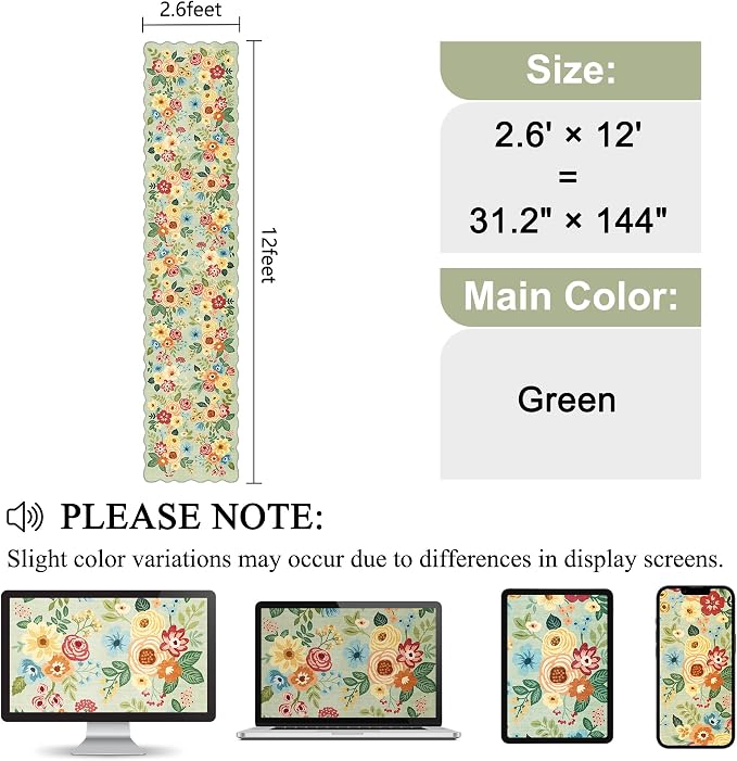 DUKINO 2.6x12 Washable Runner Rug, Floral Non Slip Long Kitchen Rug, Stain - Image 2