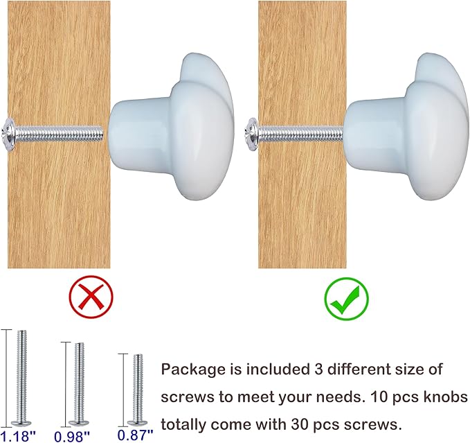 Ceramic Drawer Knobs Heart Shape Cabinet Dresser Pulls Handles with 3 Sized Screws, Kitchen Furniture Knobs for Closet Cupboard Wardrobe (White, 10 Pack)