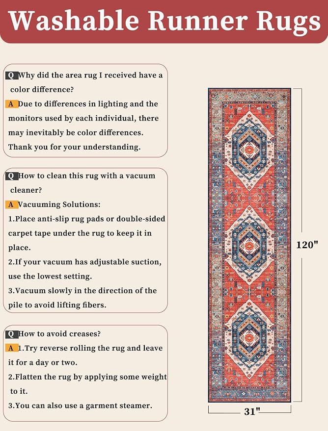 SERISSA 2'6"x10' Washable Non Slip Boho Runner Rug - Image 6