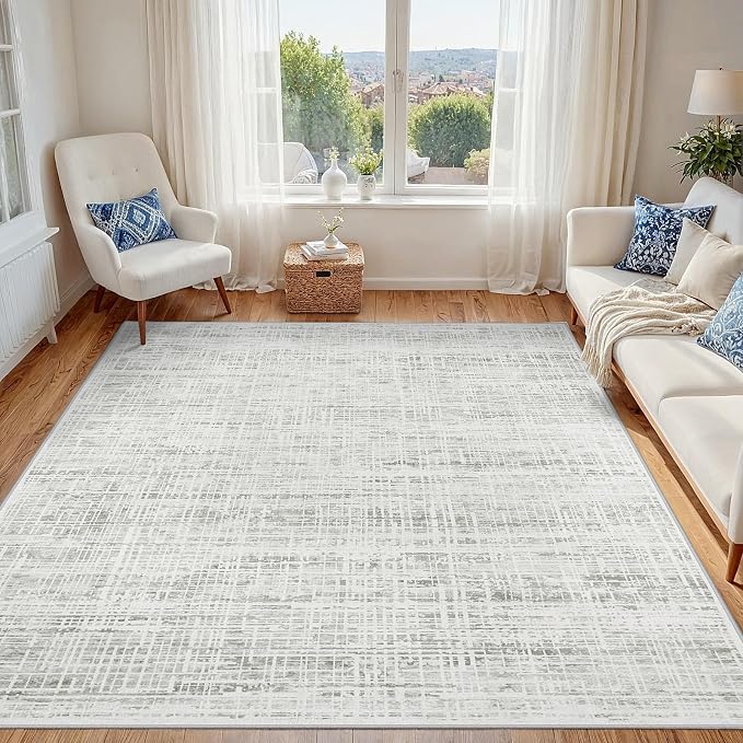 4x6 Washable Area Rug for Living Room Bedroom: Non-Slip Modern White Gray | by Oriannal