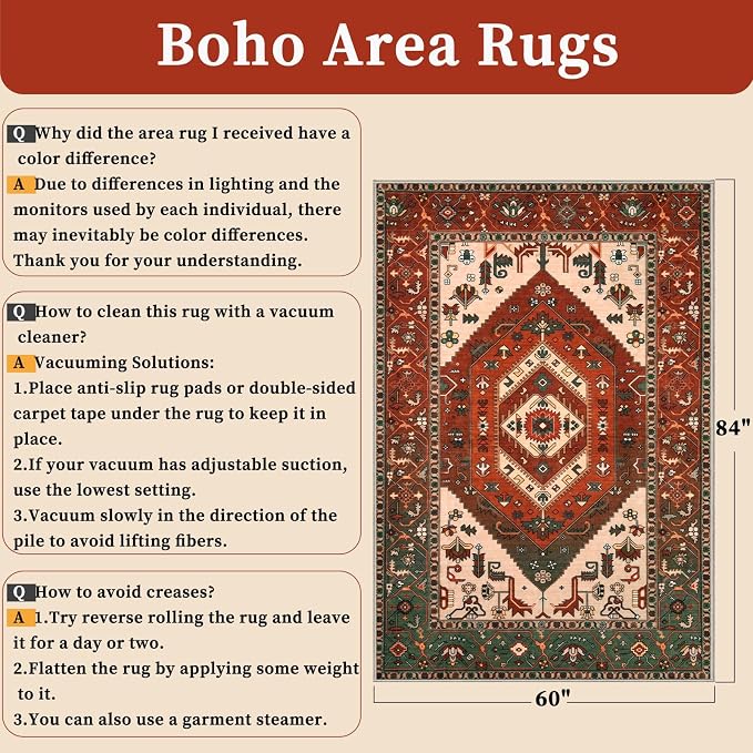 SERISSA 5x7 Washable Non Slip Boho Area Rug - Image 2