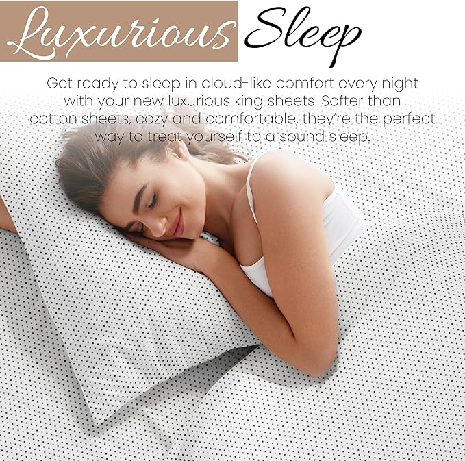 Linen Market 4 Piece King Sheet Set - Breathable, Double-Brushed Patterned Cooling Sheets – Oeko-TEX Certified Ultra Soft & Wrinkle-Free 16" Deep-Pocket King Sheets - Easy Care Stippled Gray