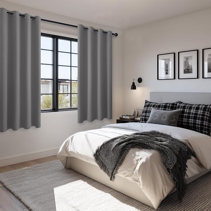 Blackout Curtains for Bedroom, 52 x 63 Inches Length, Light Grey | Thermal - Image 6
