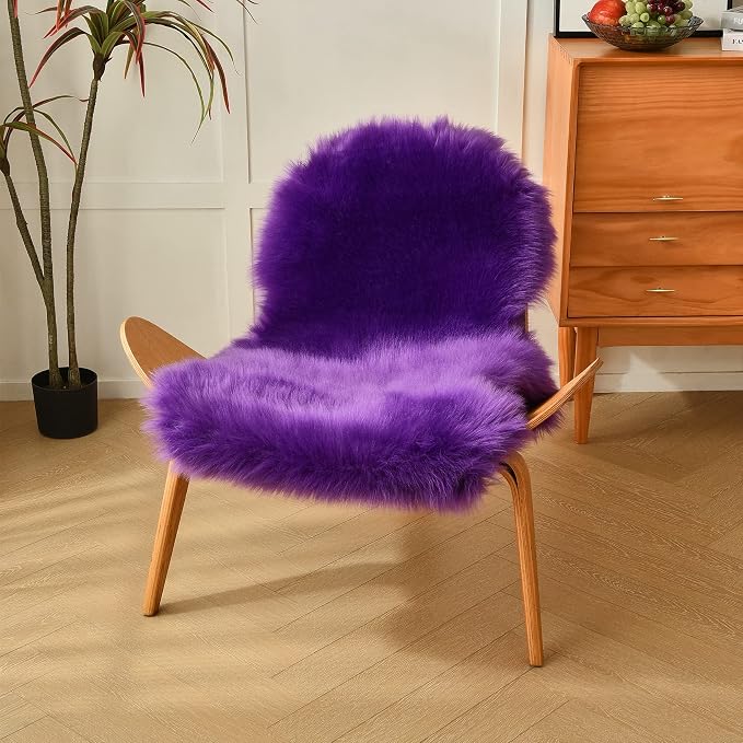 duduta Purple Faux Sheepskin Rug 2x3 ft, Small Faux Fur Chair Covers | Shag - Image 6