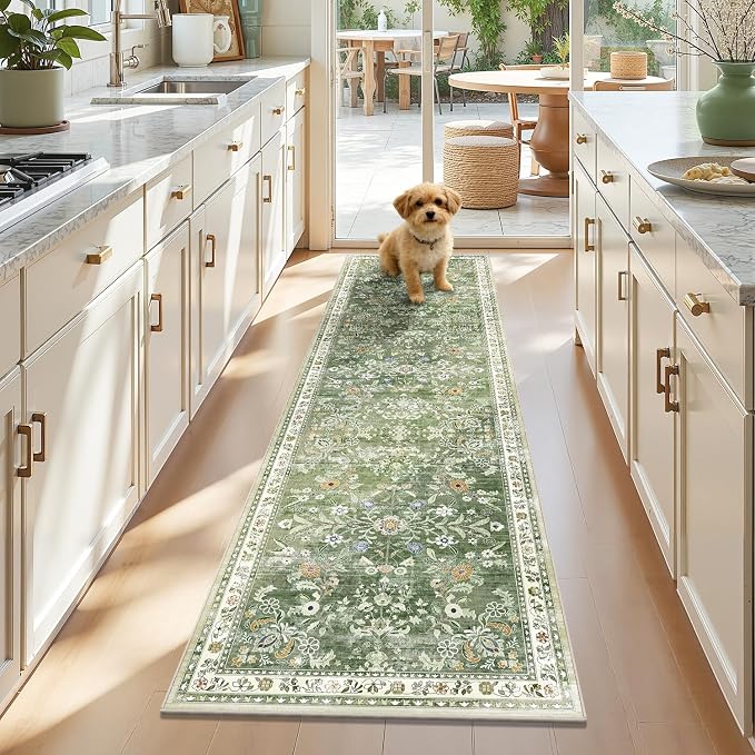 Yamaziot 2x7 Washable Hallway Runner Rug Non Slip Floral Carpet, Sage Green | by Yamaziot