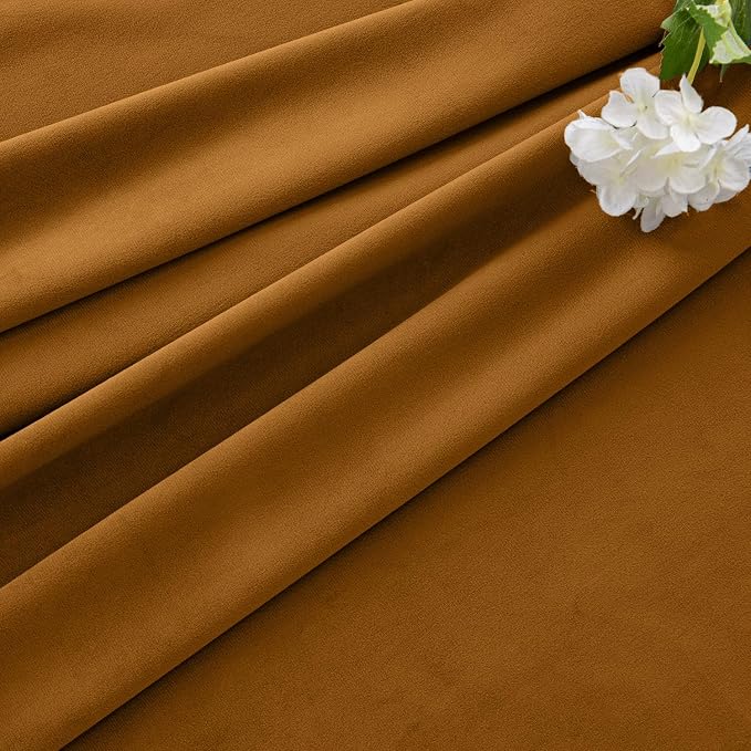 MIULEE Velvet Curtains 50W x 84L 2 Panels Golden Brown Blackout Curtains | - Image 7