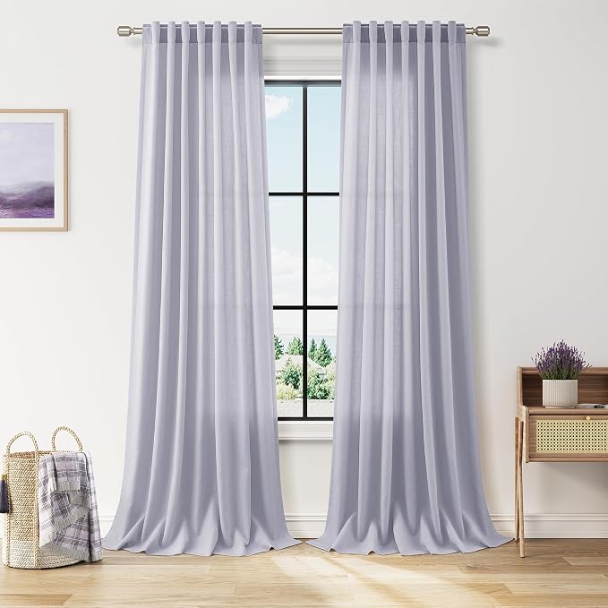 Lavender Purple Linen Curtains 90 Inches Long by Nanspring