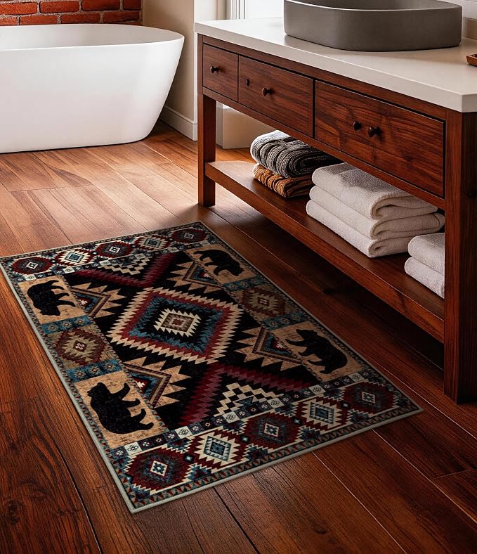 Western Entryway Rug, 2x3 Rustic Washable Rug, Non-Slip Indoor Door Mat - Image 7