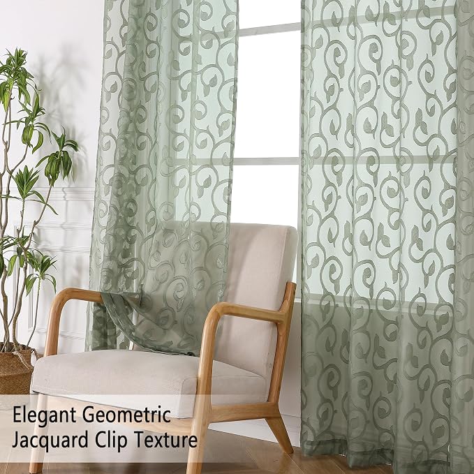 Furman Sage Green Sheer Curtains 45 Inch Length 2 Panels Set - Image 5