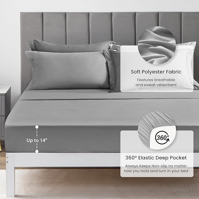 Love's cabin Twin XL Comforter Set Grey, 5 Pieces Twin XL Bed in a Bag, All Season Bedding Sets with 1 Comforter, 1 Flat Sheet, 1 Fitted Sheet, 1 Pillowcase and 1 Pillow Sham