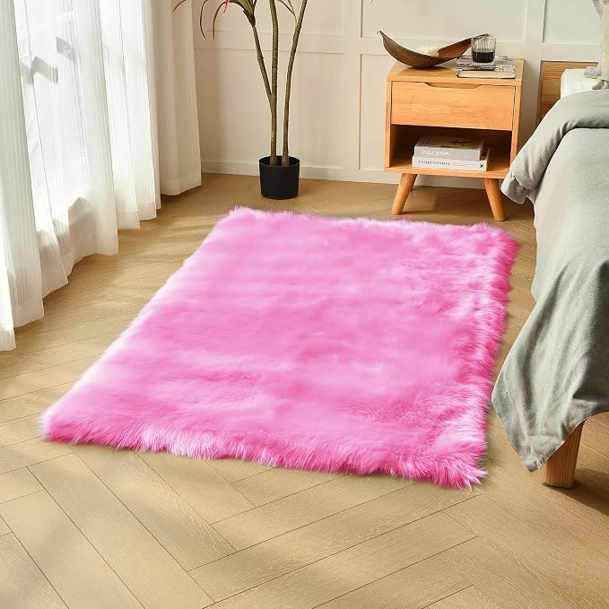 duduta Hot Pink Faux Sheepskin Fur Rug 3x5 ft, Fluffy Carpet Rug | Shag Fuzzy by duduta