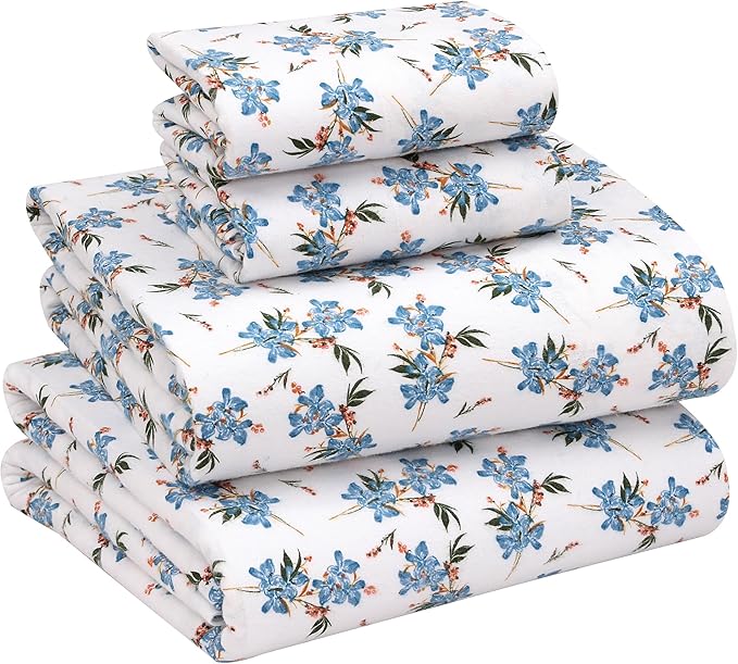 RUVANTI Flannel Sheets Queen Size - 100% Cotton Double Brushed Bed Sheets, Deep Pockets 16 Inches Queen Sheet Set, All Seasons Breathable & Extra Soft - Warm & Cozy, 4 Piece, Cloud Nine