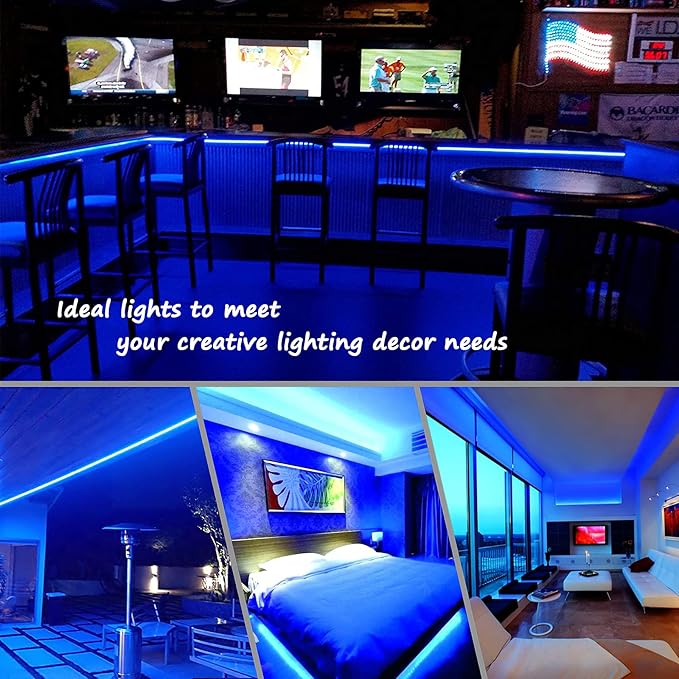 Blue LED Rope Lights Outdoor, 33ft Flat Strip Lights, Flexible Connectable and Waterproof Rope Lighting for Indoor Outdoor Use, Mood Lighting for Game Room Pool Ground Patio Party