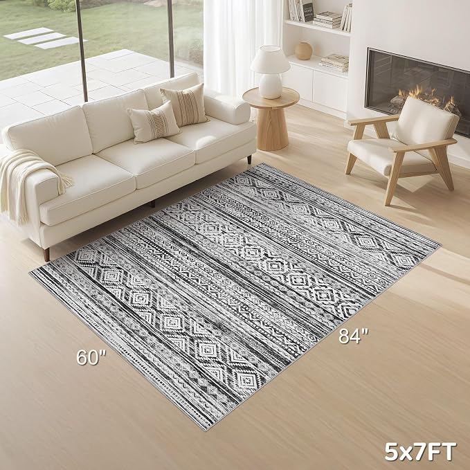 cotiled Boho 5x7 Area Rugs for Living Room: Soft Moroccan Washable Rug | Solve - Image 2