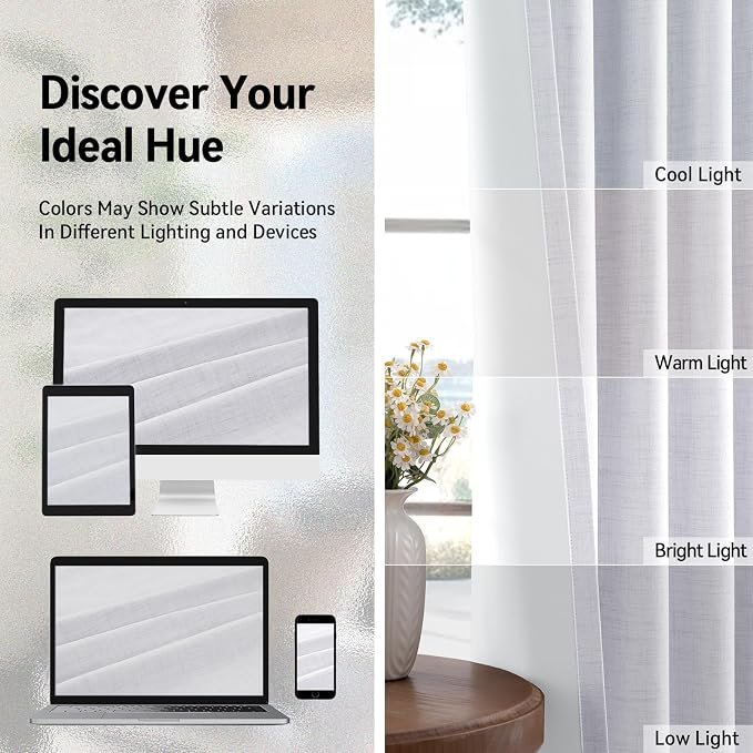 100% Blackout Linen Textured Curtains 84 Inch Long, Bright White | 100% - Image 6