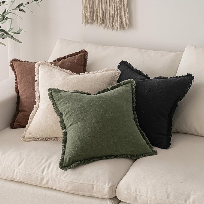 MIULEE Boho Linen Fringe Decorative Lumbar Throw Pillow Covers Black 12x20 | - Image 5