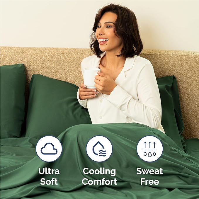 Twin 4 Piece Sheet Set - Comfy Breathable & Cooling - Ultra Soft Hotel Luxury Bedding Set w/ 8-16 Inch Deep Pockets - 1 Flat & 1 Fitted Sheet & 2 Pillowcases - Cozy, Wrinkle Free & Easy Care - Emerald