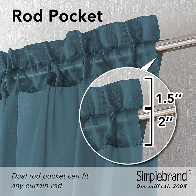 Simplebrand Dusty Blue Sheer Curtains 84 Inches Long, Light Filtering Rod - Image 2